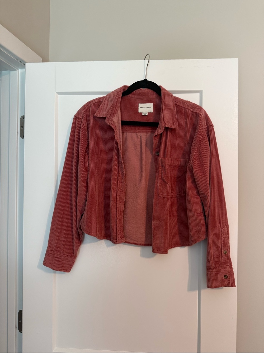 American Eagle Outfitters Cropped Corduroy Jacket in Dusty Rose